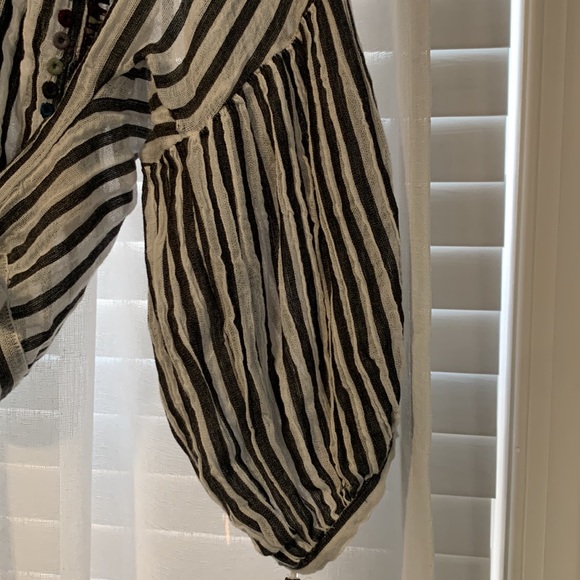 Free People Barcelona nights Striped Waist Tie Woven Blouse Size XSmall - Picture 6 of 9